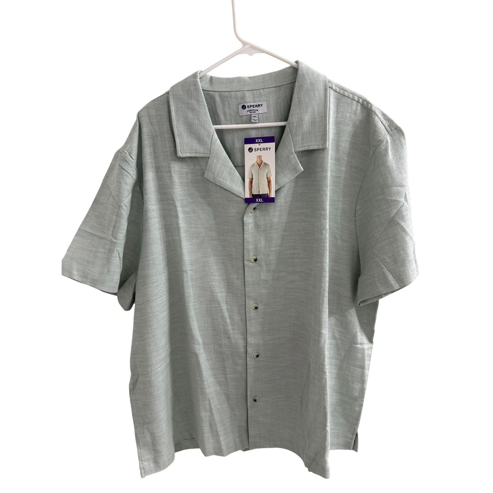 Sperry Mens XXL Green Short Sleeve Camp Collar Button Down Shirt NWT SP712SAM